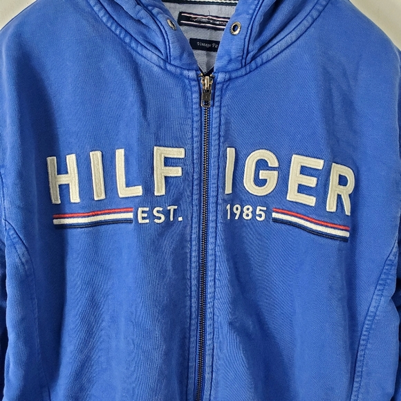Vintage Tommy Hilfiger Sport Full Zip Hoodie Hooded Sweatshirt Vintage Fit Blue - Picture 2 of 10